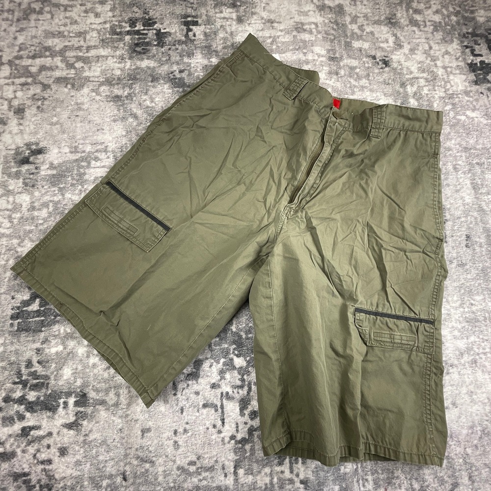 Mossimo Men Relaxed Fit Cargo Shorts 36 Olive Green Solid‎ Cotton Utility Hiking